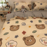 Xpoko Boys Girls Bedding Set Fashion Adult Children Bed Linen Duvet Quilt Cover Pillowcase Cute Cartoon Bear Polyester Flat Sheets