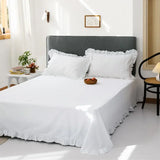 Xpoko White Flat Sheet Thickened 100% Cotton Bedding Sheets queen Lotus Leaf Flat Bed Sheet Duvet cover and pillowcases quilt case