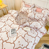 Xpoko Spring Bedding Set Fashion Cartoon Kids Single Double Queen Size Flat Sheet Duvet Cover Pillowcase Bed Linens Home Textile