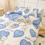 Xpoko Cute Bear Bedding Set Girls Boys Kids Single Double Size Flat Sheet Duvet Cover Pillowcase Bed Linens White Blue Home Textile