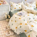Xpoko Ins Style Duvet Cover Set with Flat Sheet Pillowcases Cute Orange Cherry Crow Printed Single Double Queen Size Girls Bedding Kit