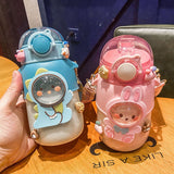 Back to school guide  Water Bottle With Straw Summer Outdoor Travel Drinking Tumbler Portable Cute Cartoon Leak Proof Mug Boys Sport Plastic Cup