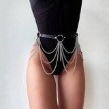 Xpoko Layered Leather Belt With Chains Body Harness Sexy Waist Goth Accessories Strap Adjustable Festival Girls Jewelry