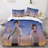Xpoko back to school Anime Your Name Tachibana Taki Miyamizu Mitsuha Quilt Bed Cover Anime Duvet Cover Pillow Case 2-3 Pieces Sets Bedding Sets