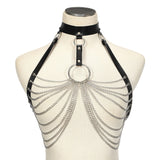 Xpoko Goth Leather Body Harness Chain Bra Top Chest Waist Belt Witch Gothic Punk Fashion Metal Girl Festival Jewelry Accessories