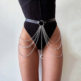 Xpoko Layered Leather Belt With Chains Body Harness Sexy Waist Goth Accessories Strap Adjustable Festival Girls Jewelry