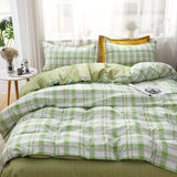 Xpoko back to school Green plaid Duvet Cover 220x240 Pillowcase 3Pcs,Bedding Set,135x200 Quilt Cover,Blanket Cover, Bed Sheet, Double Queen King Size