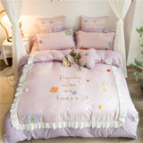 Xpoko back to school SuperSweet Solid Color Bedding Sets Luxury Princess Wedding black Lace Ruffle Cotton Duvet Cover Bedspread Bed Skirt Pillowcases