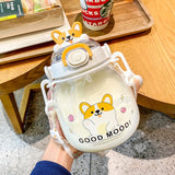 Back to school guide Kawaii Bear Water Bottle Large Capacity Tumbler Mug For Girls Kids Juice Drinking Bottle Portable Sport Drinking Cup With Straw