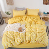 Xpoko back to school Japanese Bedding set， 220x240 Duvet Cover With Pillowcase, 210x210 Quilt Covers ,Yellow Plaid Blanket Cover,king Size Bed Set
