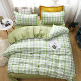 Xpoko back to school Green plaid Duvet Cover 220x240 Pillowcase 3Pcs,Bedding Set,135x200 Quilt Cover,Blanket Cover, Bed Sheet, Double Queen King Size