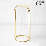 Xpoko fall decor ideas for the home Nordic Golden Iron Glass Vase Hydroponic Plant Flower Vase Geometric Plant Holder Terrarium Tabletop Office Home Decoration NEW
