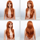 Xpoko Blond Orange Synthetic Wigs with Bangs Medium Straight 26inches  Layered Natural Hairs for Women Daily Cosplay Heat Resistant