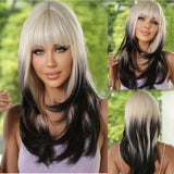 Xpoko Synthetic White Gradient Black Layered Long Straight Hair Heat Resistant Wig Suitable For Everyday Halloween Party Use