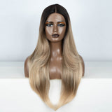 Xpoko Synthetic Lace Front Wig 28"Long Straight lace Ombre Blonde Wig part Wig  For Women Lace Wig synthetic