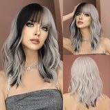 Xpoko Silver black Wavy Wig for Woman Daily Party Cosplay Middle Part Natural Synthetic Hair Wig Heat Resistant Fiber