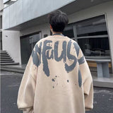 Xpoko Suede ins American heavyweight sweatshirt men spring and autumn loose coat round neck trendy brand long sleeve large size y2k