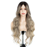 Xpoko Synthetic Lace Wig Water Wave  28 Inch Brown Blonde Wig with Bang Lace Wig Ombre Blonde Cosplay Wigs For Women Lace Front Wig