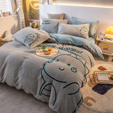 Xpoko Super Soft Warm Cosy Flannel Velvet Fleece Cartoon Bear Embroidery Child Bedding Set Duvet Cover Flat/Fitted Sheet Pillowcases