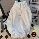 Xpoko Trendy high neck hooded sweatshirt high street functional style casual top versatile for men and women spring and autumn style