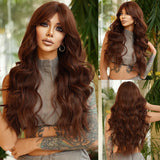 Xpoko Synthetic Long Loose Wavy Light Brown Wig for Women Daily Party Highlight Blonde Looking Wavy Wigs Middle Part Wig