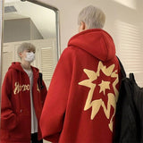 Xpoko New zipper cardigan heavyweight sweatshirt for men and women winter plus velvet thick American retro trendy brand hooded jacket