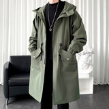 Xpoko Men Winter Outfit Trench Coat Mens New Fashion Overcoat Men Casual Slim Fit Windbreaker Solid Long Coat Male Autumn Homme Black/Khaki/Army green