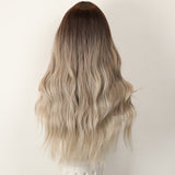 Xpoko Black Gray Long Hair Wig With Curly Natural Gradient Color Big Wave Wig Strap Split Bangs Ladies' Daily Party Wig