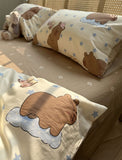 Xpoko  -  Cute cartoon bear star bedding set teen,twin full queen king brown coffee cotton home textile bed sheet pillow case quilt cover