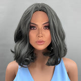 Xpoko Short Black Wigs with Bangs Synthetic Wavy Bob Wig for Women Synthetic Curly Pastel Bob Wig for Girl Colorful Cosplay Wigs