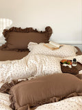 Xpoko Rural Life Dark Brown Ruffled Bedsheet Set