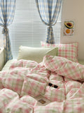 Xpoko Danish Pastel Plaid Bedding Set