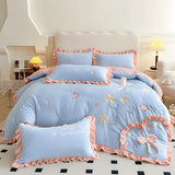 Xpoko - Aesthetic Embroidery Warm Milk Velvet Duvet Cover Bedding Set