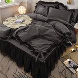 Xpoko Luxury bedding set  Black ruffle lace duvet cover bed skirt pillowcase princess queen king size bedspread Bedlinen