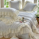 Xpoko  -  Lyocell Fiber Summer Quilt Romantic Lace Ruffles Princess Bedding Set Soft Silky Summer Comforter Blanket With 2 pillowcase 4Pcs