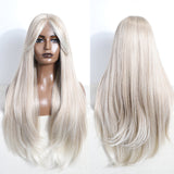 Xpoko Synthetic Lace Wig 30 inch  With Bang Layered Long Straight Lace Front Wigs Ombre Brown Blonde Wigs For Black Women Cosplay Wigs