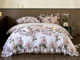 Xpoko -  Romantic fairyfair ruffle flower rose bedding set,full queen king rustic cotton home textile bed sheet pillow case quilt cover