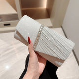 Xpoko back to school Ladies Glitter Silver Clutch Bag Envelope Evening Bag Fashion Elegant Long Purse Women Chain Shoulder Bags Wedding Party Handbag