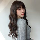 Xpoko 24-inch long curls with bangs, high-temperature silk material, and a versatile style for daily use