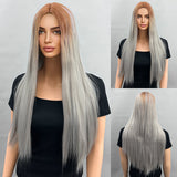 Xpoko Halloween 22-Inch Black Gradient Light Blonde Long HairLayered Synthetic Wig Beautiful And Elegant Women's Fashion Wig Daily Use