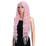 Xpoko Synthetic Lace Front Wig Baby Hair Wig Long Wavy 30 " Hair Lace Wig For Women Lace Front Wig Ombre Blonde Pink Wig Cosplay Wig