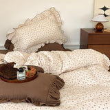 Xpoko Rural Life Dark Brown Ruffled Bedsheet Set