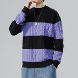 Xpoko Men Winter Outfit Mens Autumn Winter New Sweater Mens Fashion Loose Casual Patcwork Knitted Pullover Harajuku Style Round Neck Sweatshirt 4XL