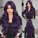 Xpoko Costume Wigs Long Wavy Purple Body Wigs with Dark Roots High Density Synthetic Heat Resistant Wig for Light Colored End