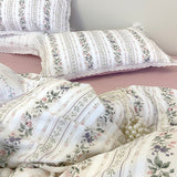 Xpoko  -  Vintage Countryside Floral Lace Ruffles Duvet Cover Set, Pillowcases with Bed Sheet, Fitted Sheet, Girls Bedding Set