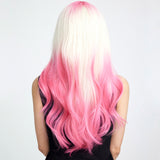 Xpoko Pink Gradient Wig With Wavy Bangs And Curly Hair Suitable For Party Wear Synthetic Synthetic Fiber Women's Wig