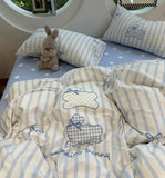 Xpoko  -  Cute rabbit blue stripe polka dot bedding set single double,twin full queen cotton home textile bed sheet pillowcase quilt cover