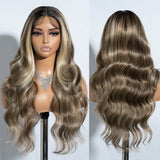 Xpoko Synthetic Lace Front Wigs Body Wave Ombre Blonde Brown Ginger Lace Wigs For Black Women Heat Resistant Cosplay Wigs