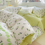 Xpoko  -  INS Plant Print Bedding Set Fashion Washable Duvet Cover Without Comforter Pillowcases Sheet for Student Soft Home Textile