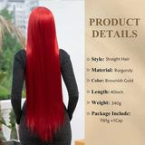 Xpoko 100CM  Synthetic Button Net Red Long Vacation Hair Mid Section Role Playing Wig Suitable For Parties Daily Wear For Women